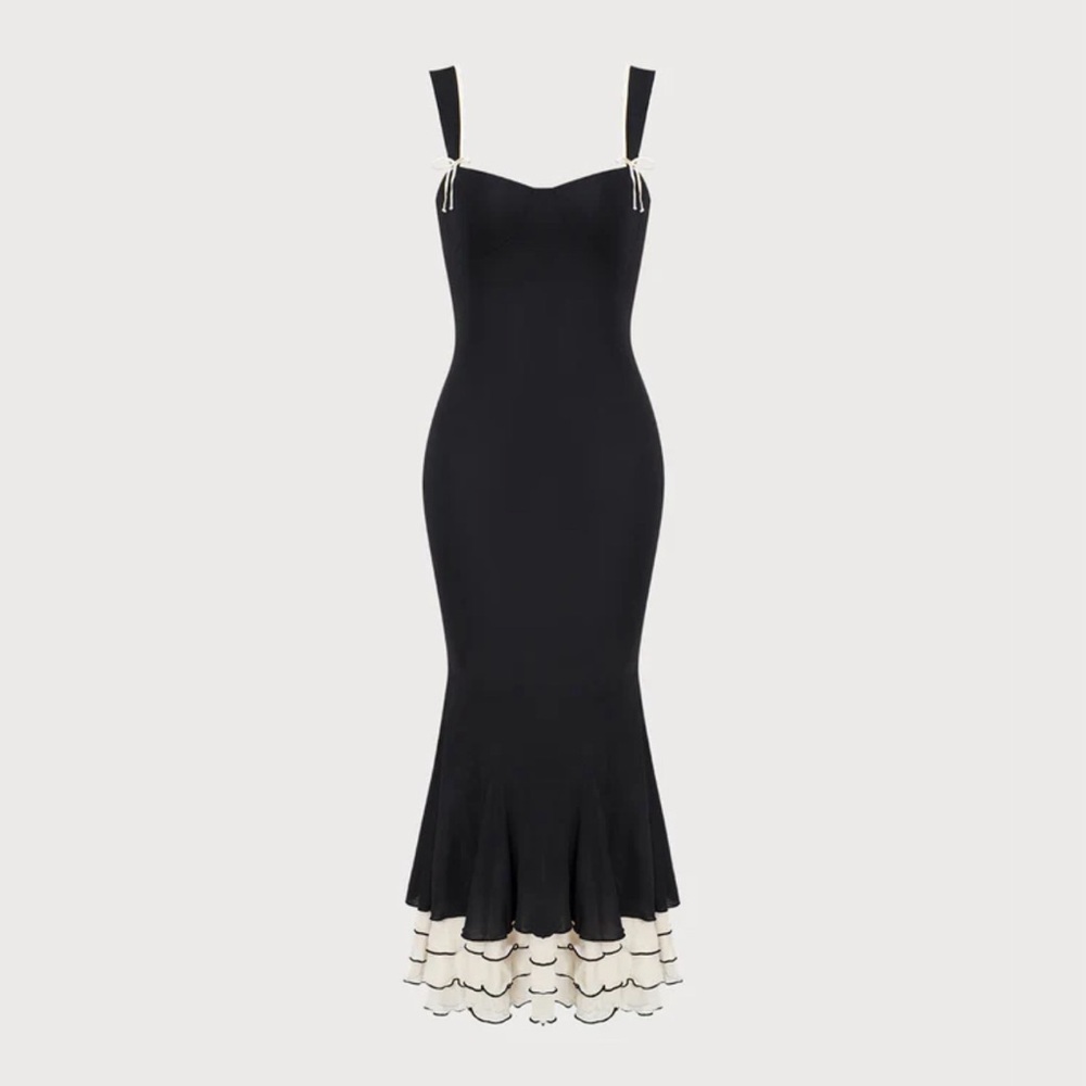 NWT RIHOAS The Black Sweetheart Neck Bodycon Slip Maxi Dress - Picture 6 of 8